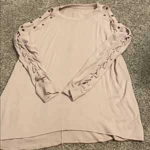 Cold shoulder pink long sleeve shirt